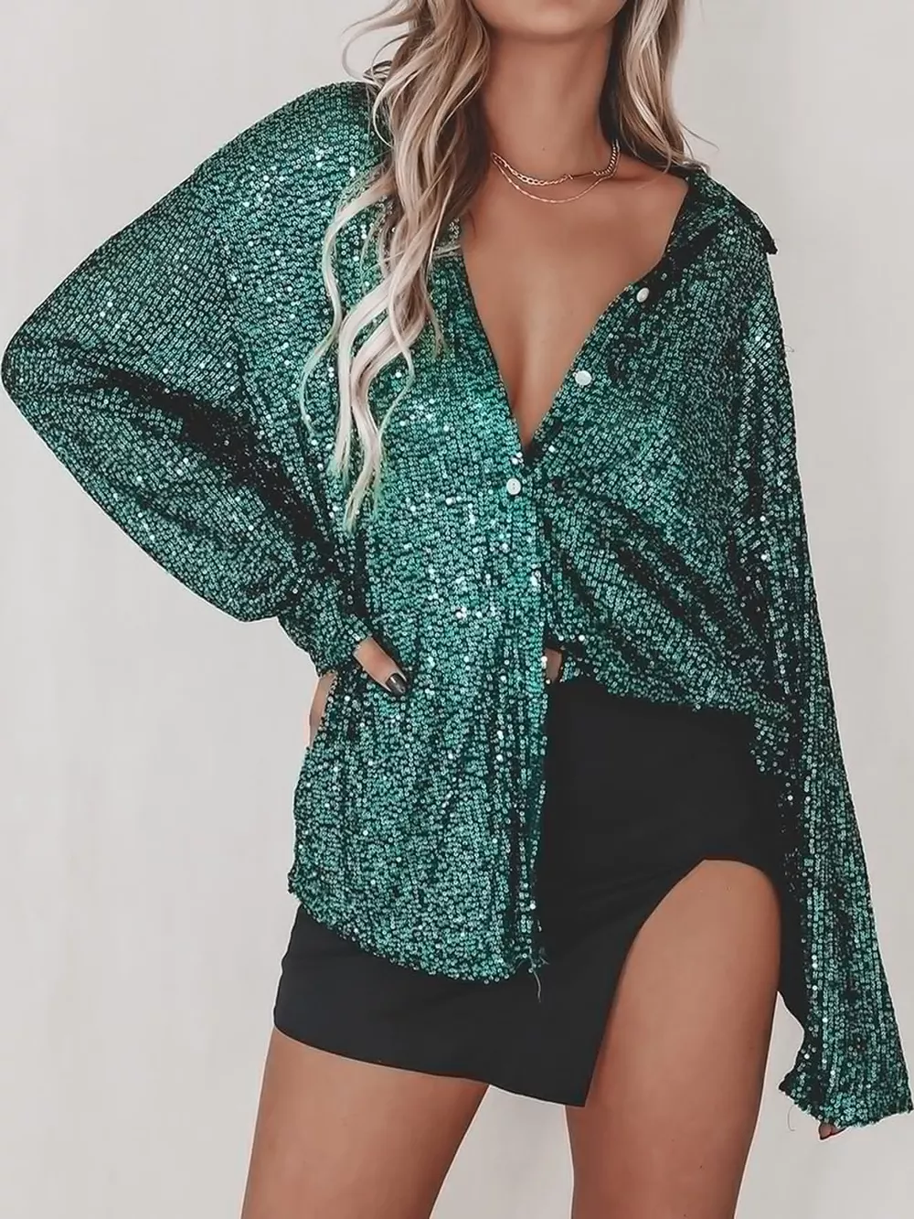 Full Size Sequin Button-Down Shirt Plus Size, image 30