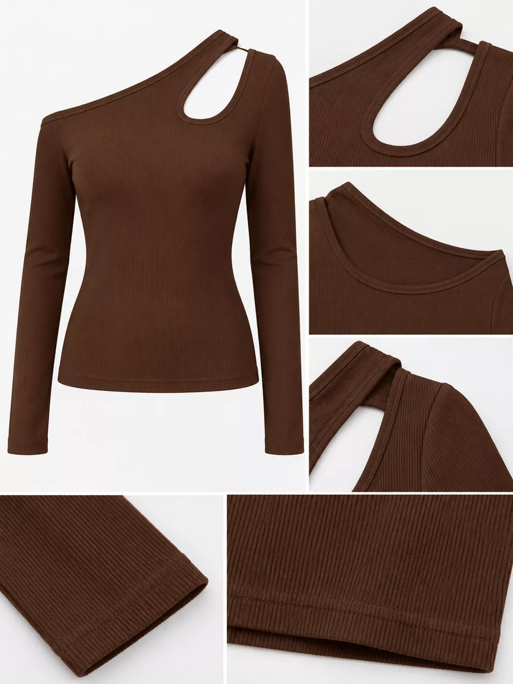 One-Shoulder Cut-Out Long Sleeve T-Shirt, image 33