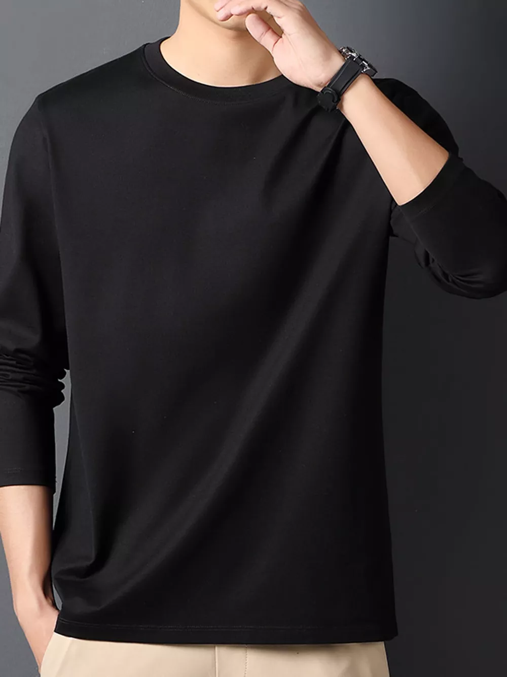 Men's Plus Size Round Neck Long Sleeve T-Shirt, image 8