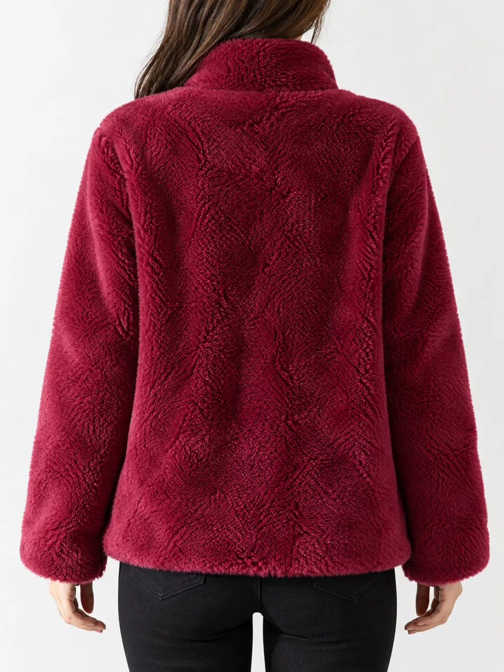 Full Size Drawstring Faux Fur Stand-Collar Zip-Up Outerwear Plus Size, image 28