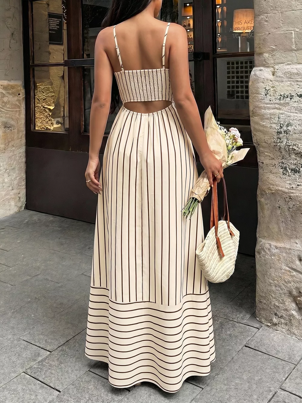 Striped Print Spaghetti Strap Maxi Dress, image 5