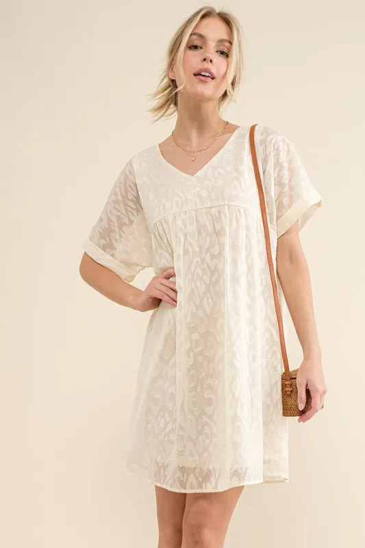 Woven Leopard Baby Doll Roll-Sleeve Casual Dress, image 5