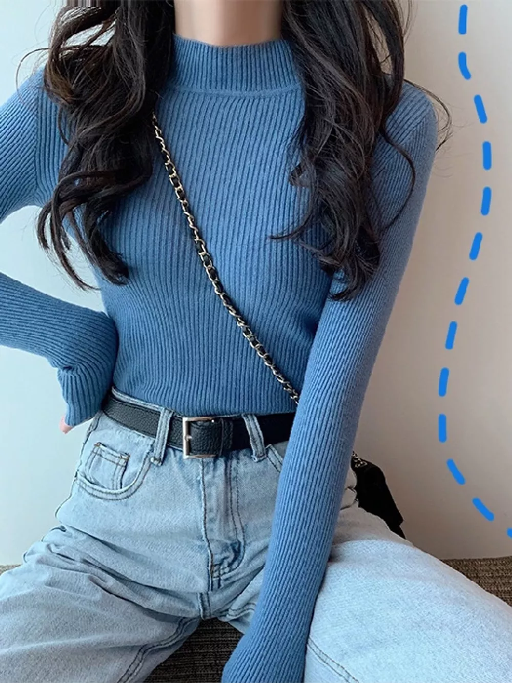 Elegant Slim-Fit Ribbed Mock Neck Knit Top, image 40