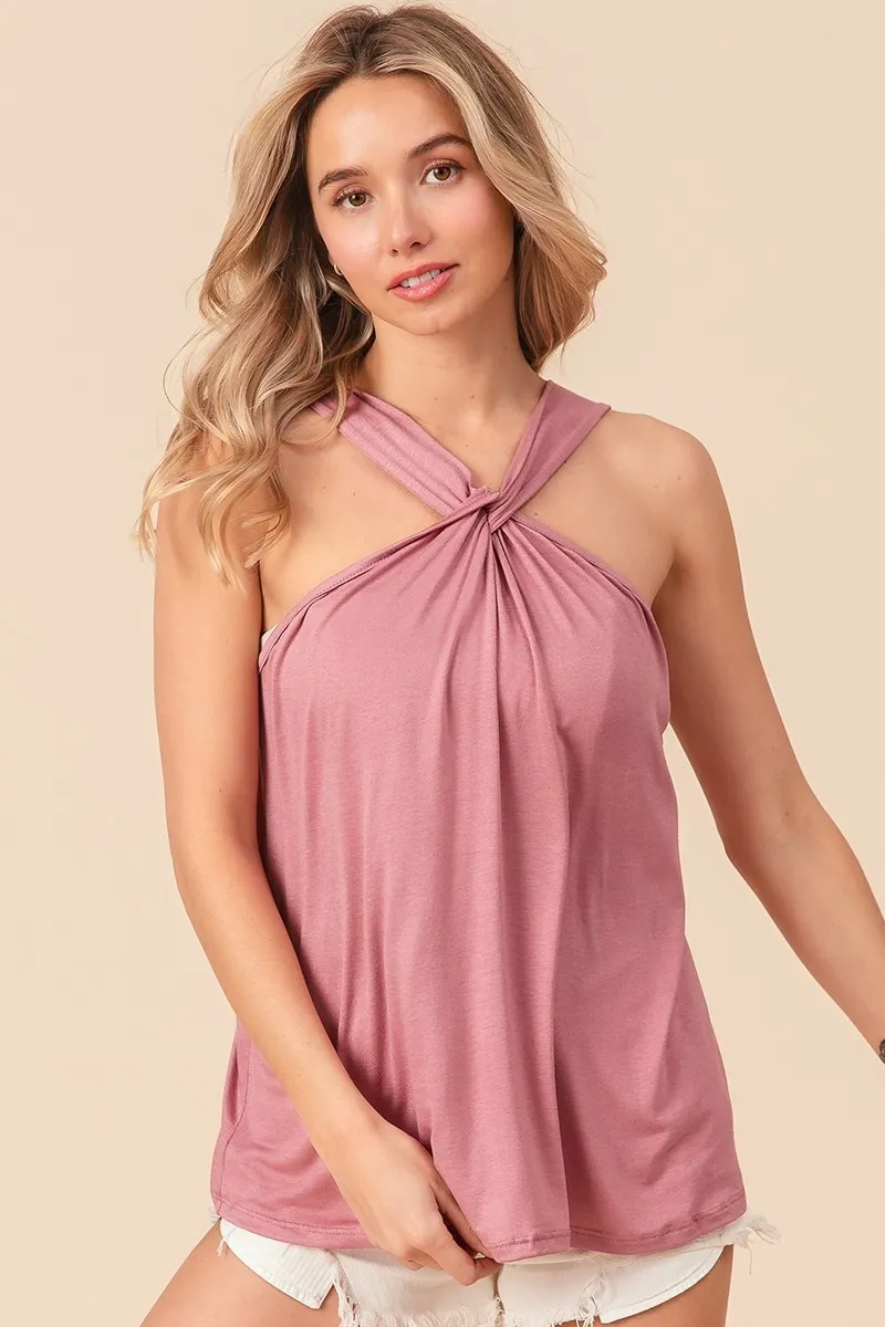 Rayon Span Jersey Knit Halter Neck Tank Top