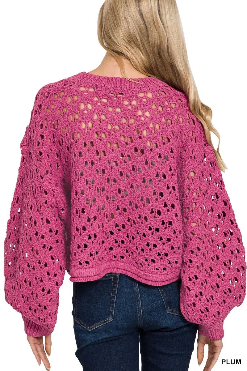 Oversized Cropped Crochet Knit Sweater, image 3