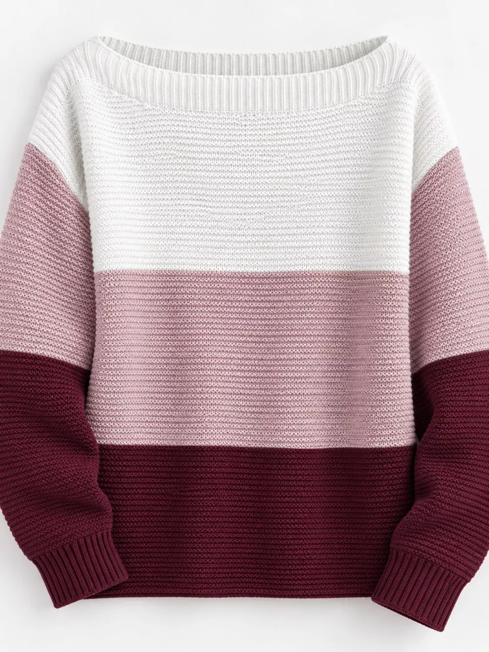 Full Size Color-Block Boat Neck Sweater Plus Size, image 47