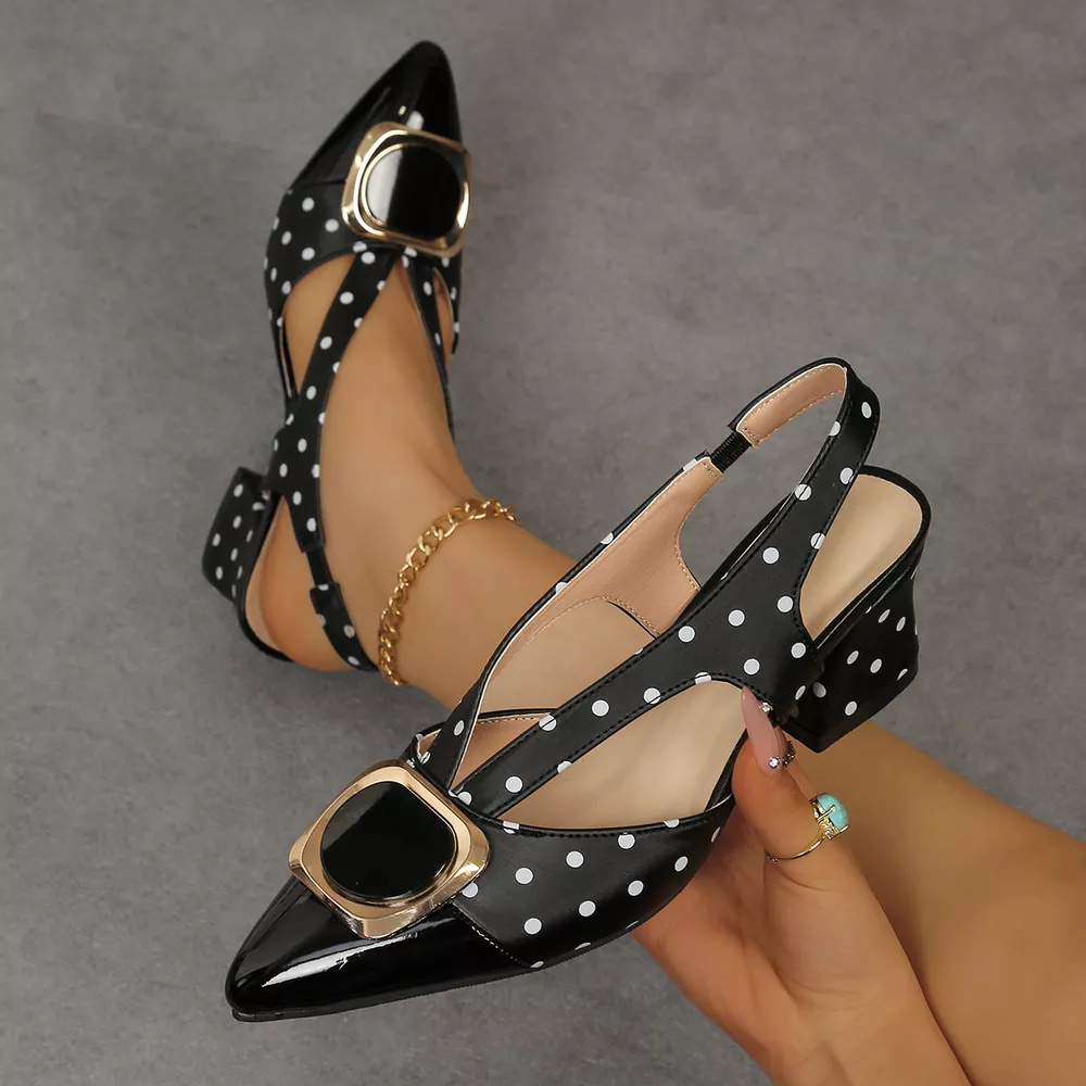 Polka Dot Slingback Pumps with Buckle Accent, image 5