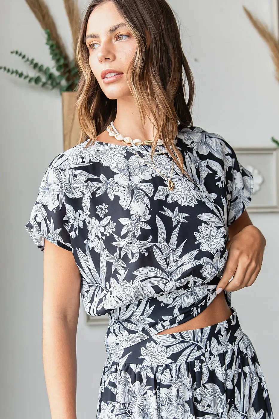 Tropical Print Top and Skirt Set, image 5