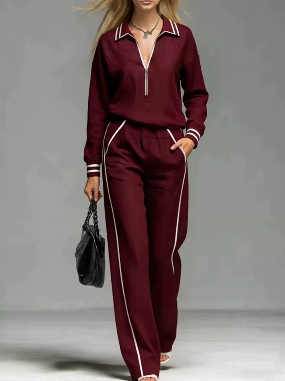 Striped Half Zip Top and Pants Set, image 11