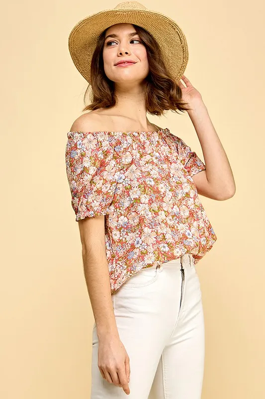 Floral Print Short Sleeve Off-The-Shoulder Blouse, image 6