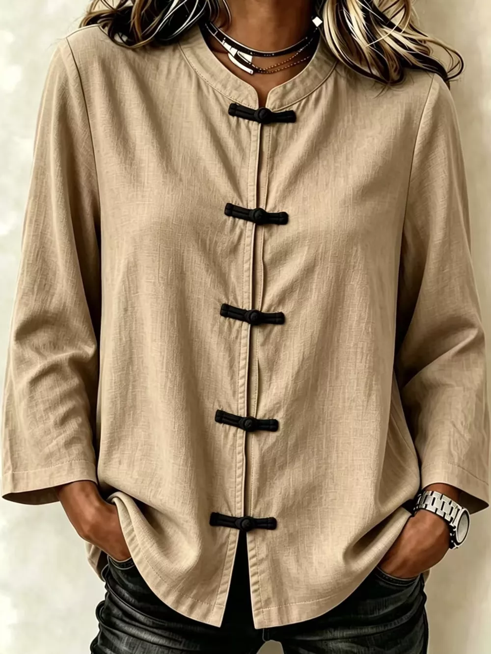 Chinese Style Mandarin Collar Blouse, image 9