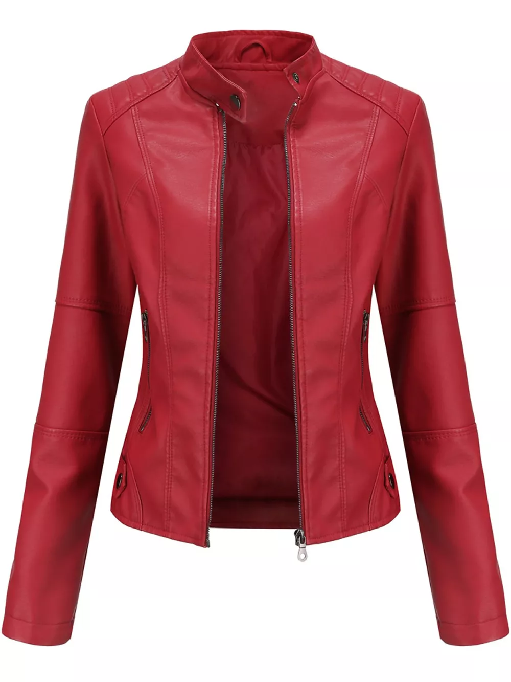 Full Size Slim Fit Faux Leather Moto Jacket Plus Size, image 14