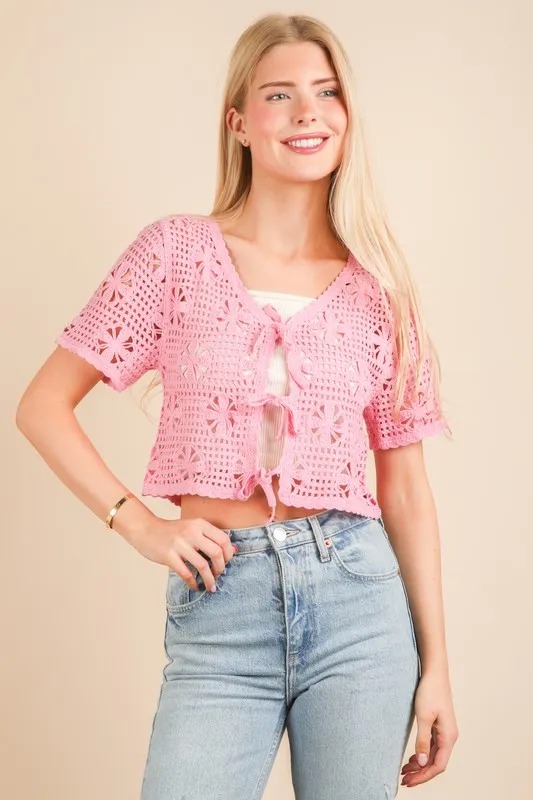 Front Tie Crochet Crop Top, image 5