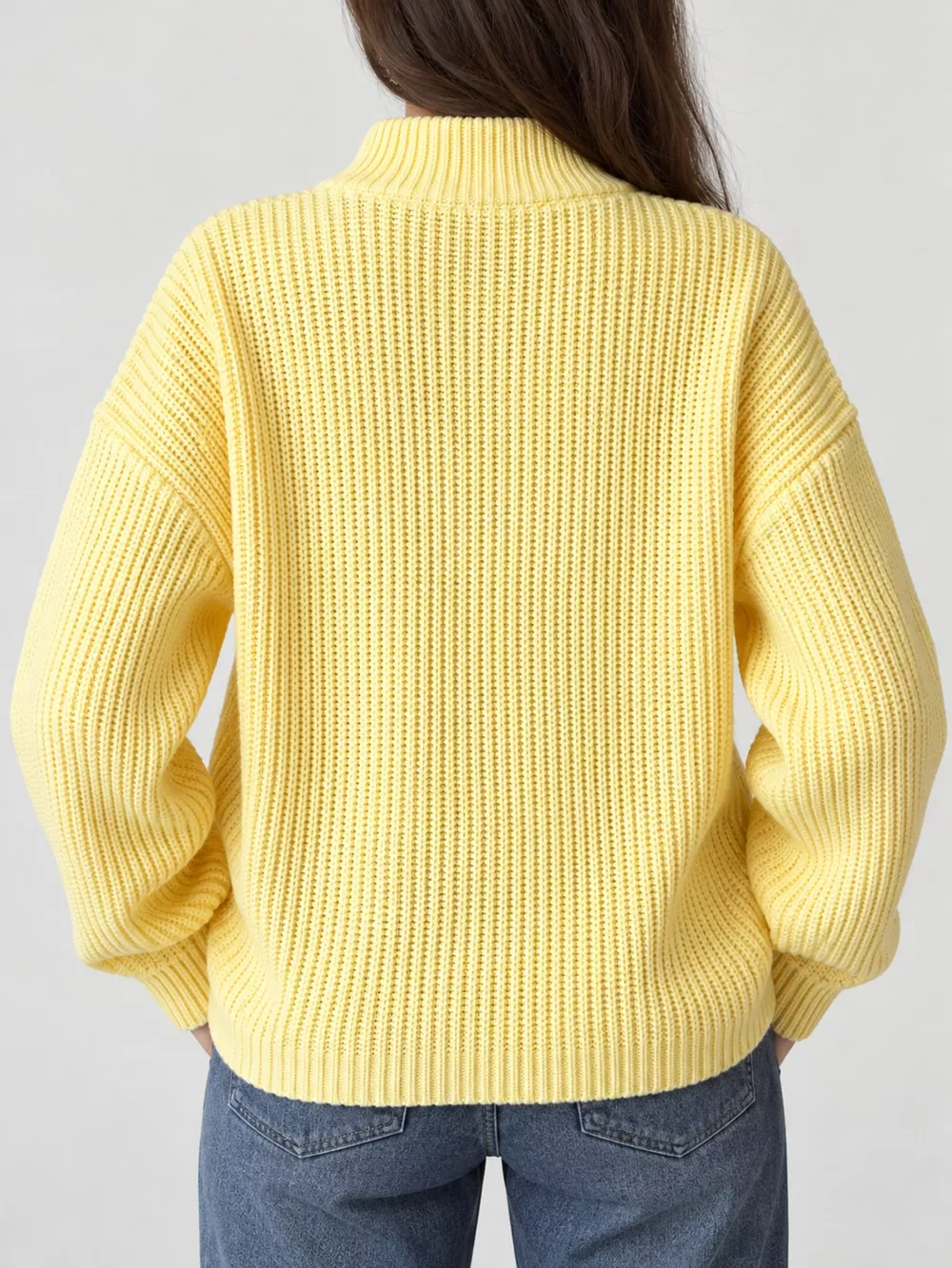 Full Size Half Zip Dropped Shoulder Sweater Plus Size, image 4