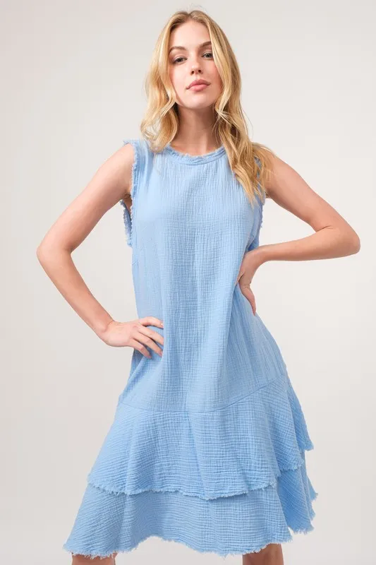 Washed Fringe Detail Tiered Dress, image 2