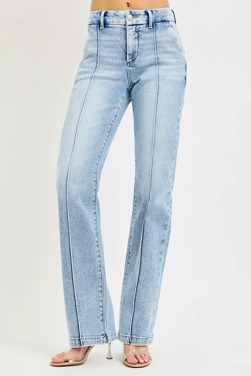 Tummy Control High Rise Straight Pin Tuck Jeans, image 4