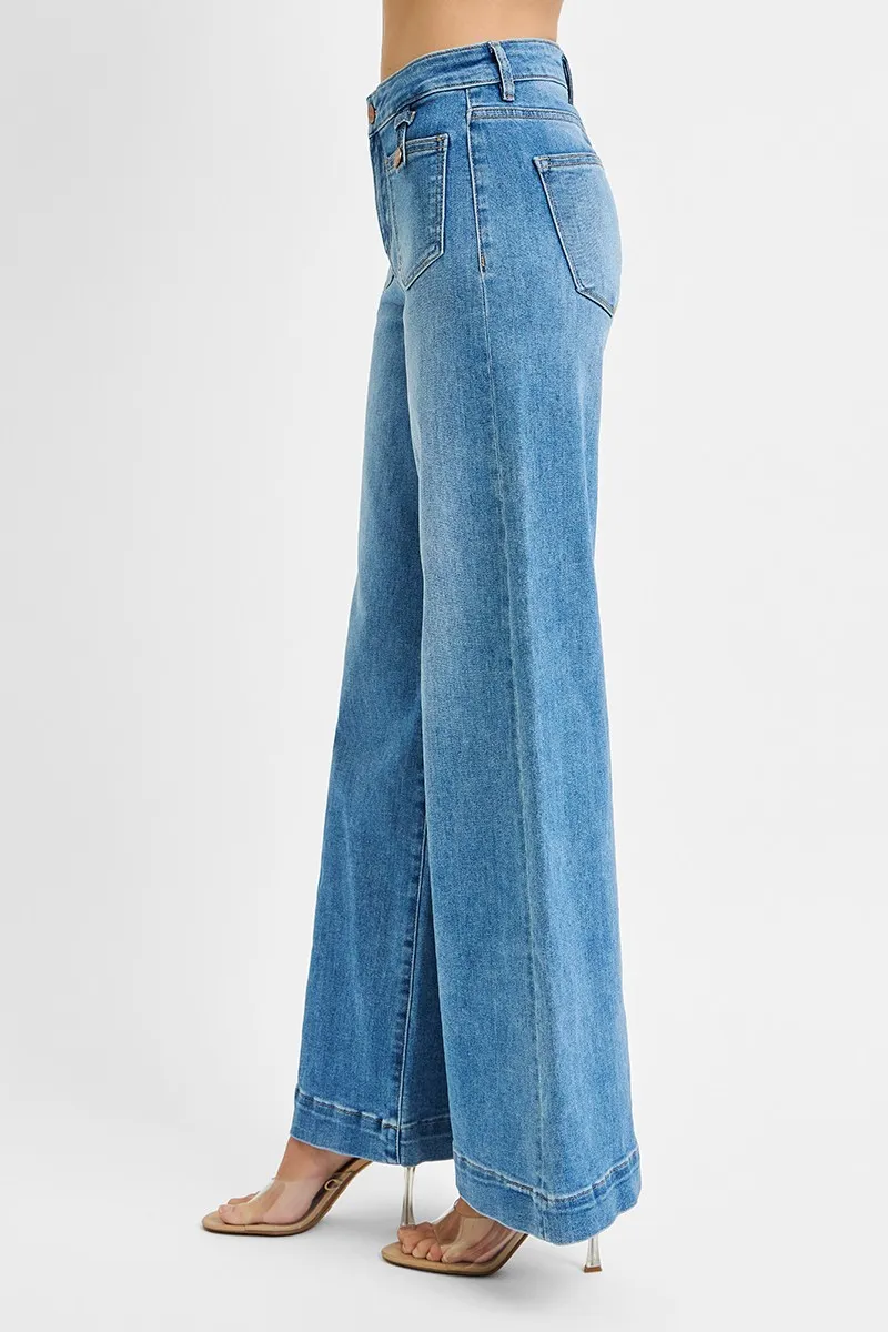 Full Size Mid Rise Wide Front Patch Pocket Jeans Plus Size, image 4