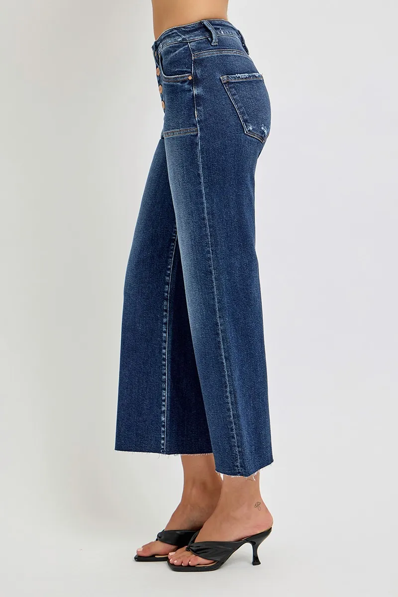Full Size High Rise Crop Wide Button Up Jeans Plus Size, image 6