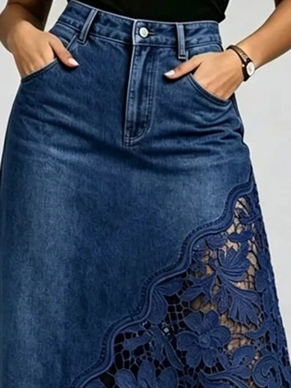 Full Size High-Waisted Lace Denim Skirt Plus Size, image 11