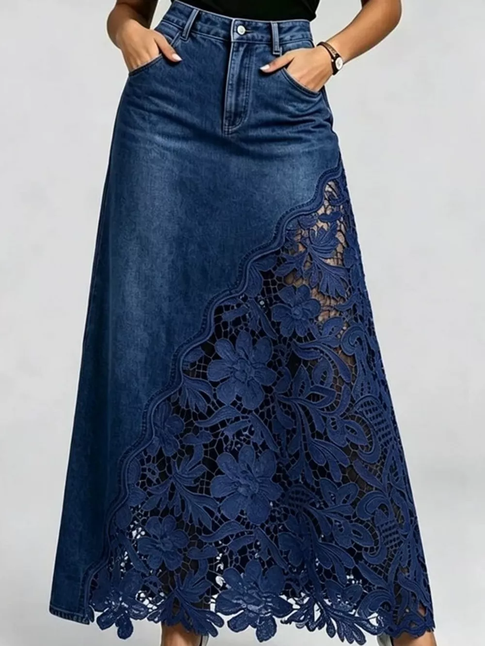 Full Size High-Waisted Lace Denim Skirt Plus Size, image 10