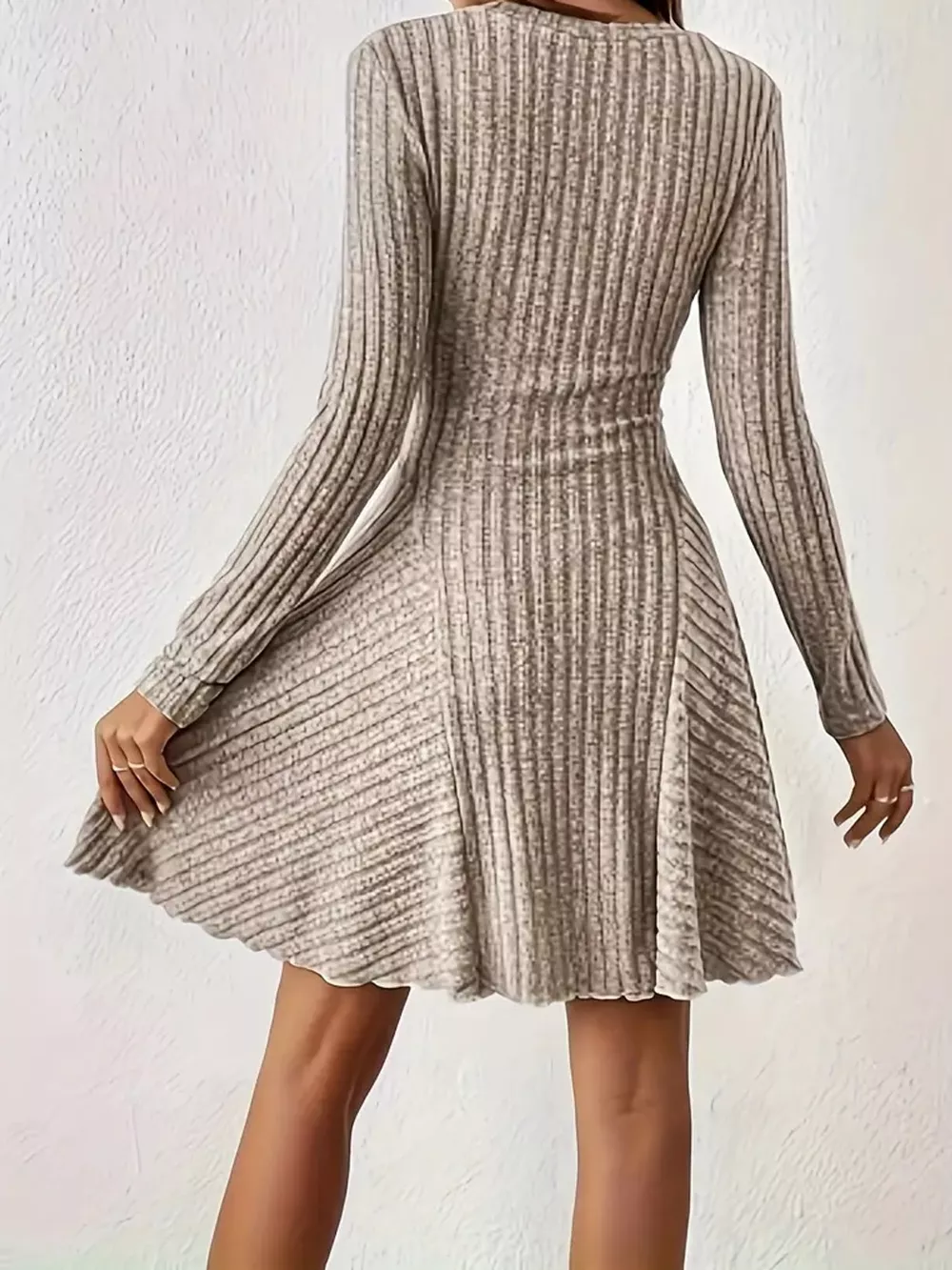 V-Neck Ribbed Knit A-Line Dress, image 14