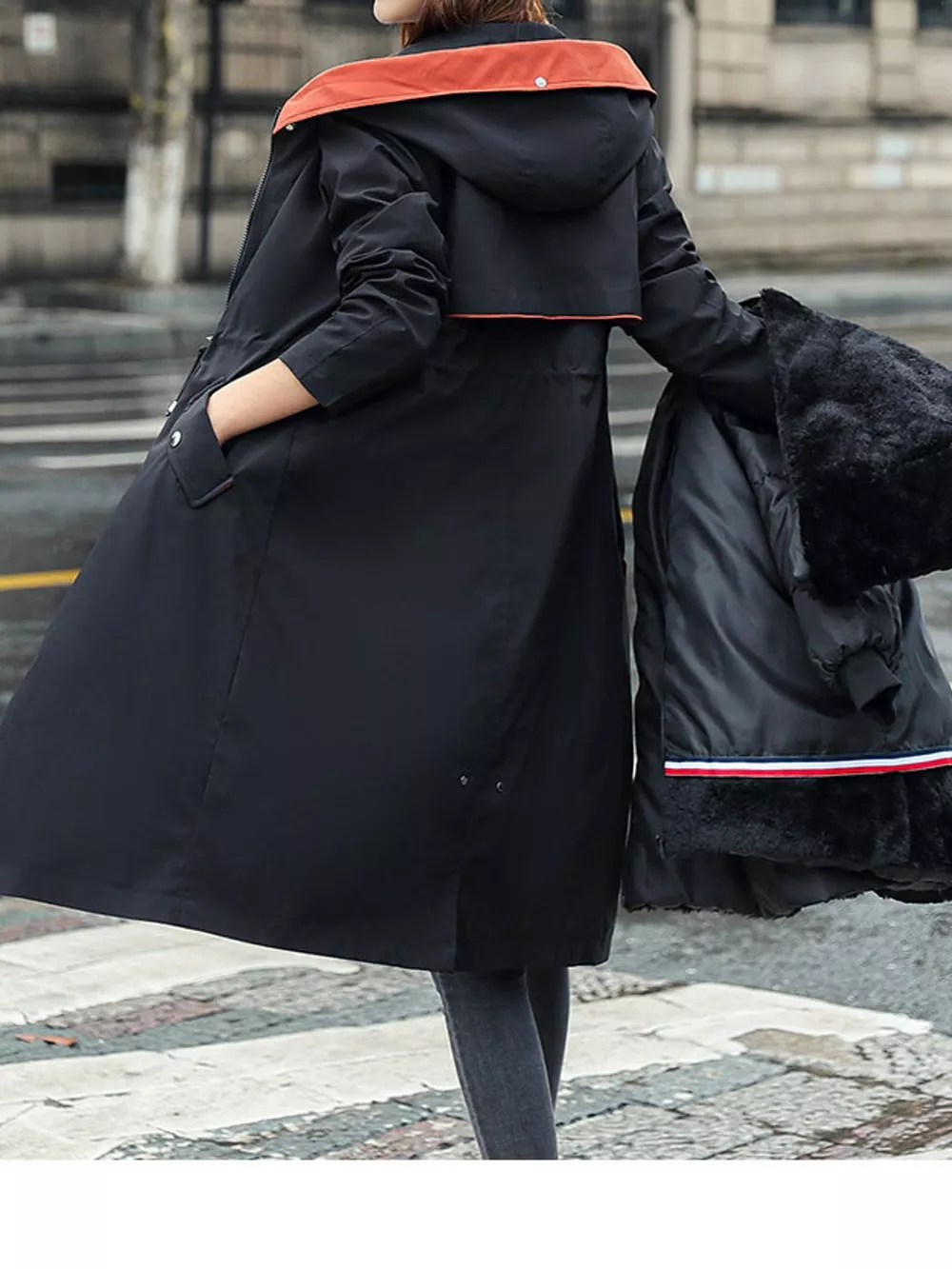 Plus Size Detachable Longline Hooded Parka with Faux Fur Trim and Drawstring Waist, image 16
