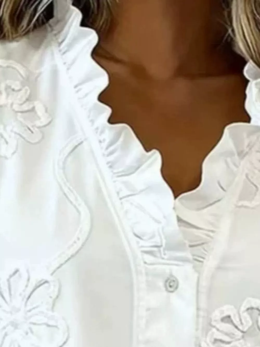 Full Size Floral Embroidered Ruffle V-Neck Blouse Plus Size, image 2