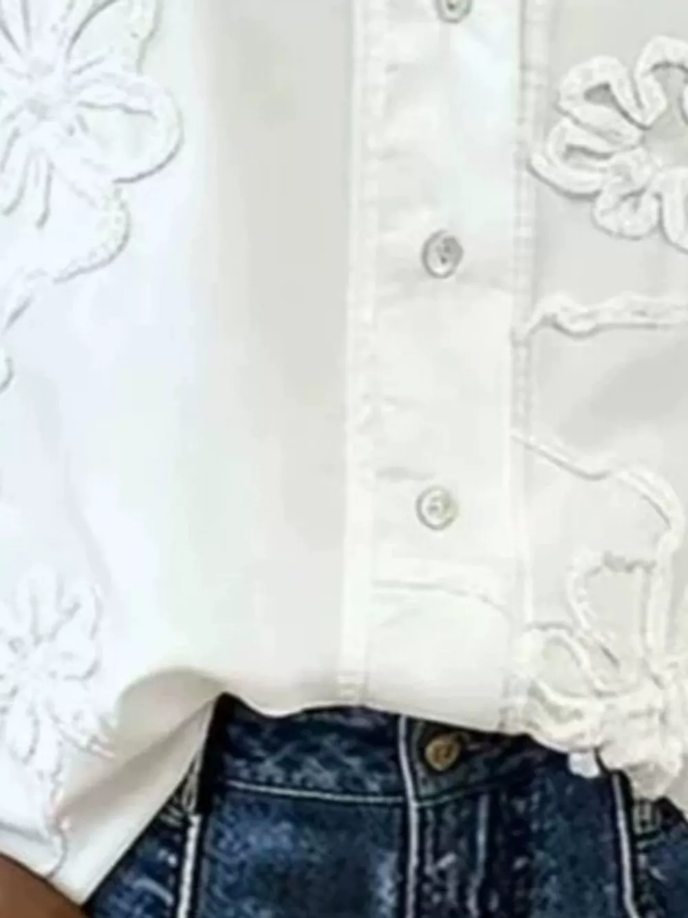 Full Size Floral Embroidered Ruffle V-Neck Blouse Plus Size, image 3