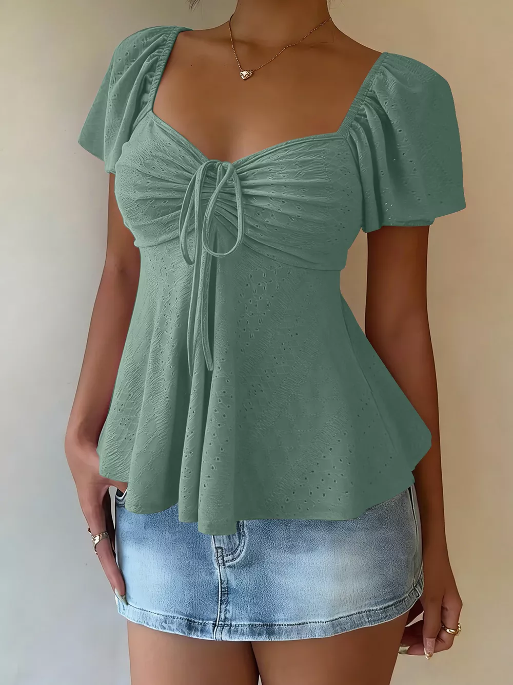 Sweetheart Neck Flutter Sleeve Top, image 12