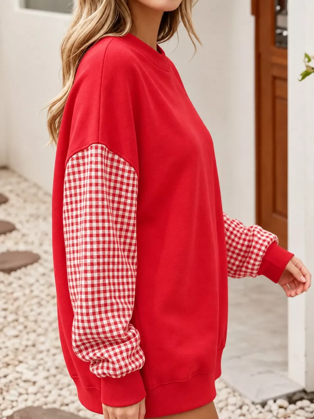 Plaid Dropped Shoulder Sweatshirt, image 6