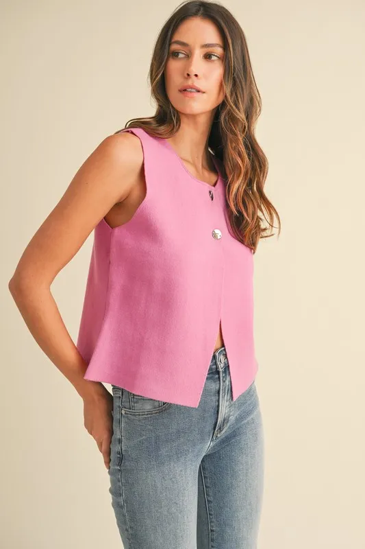 Metal Button Detail Crop Sweater Vest, image 2