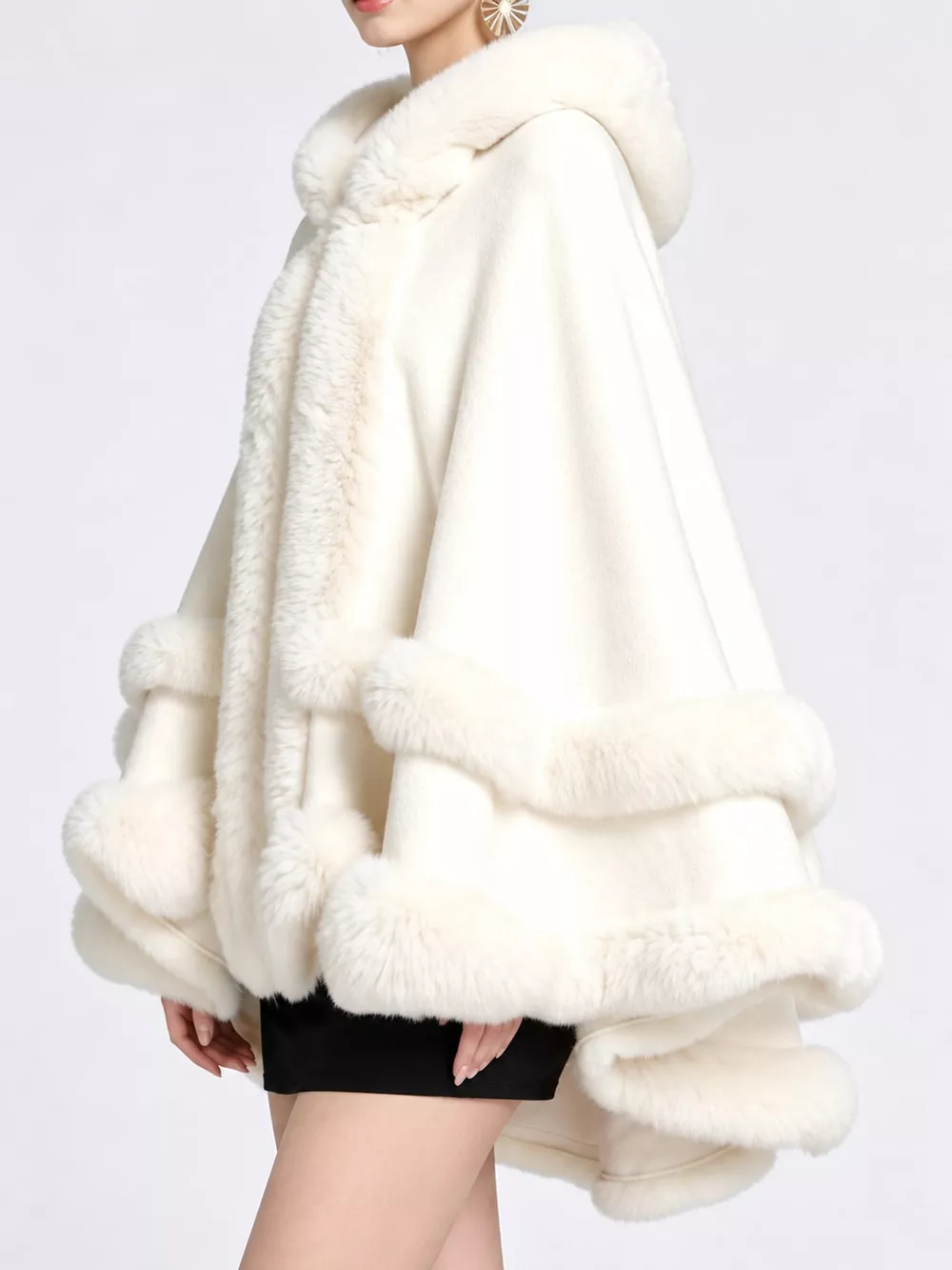 Faux Fur Trimmed Hooded Cape, image 45