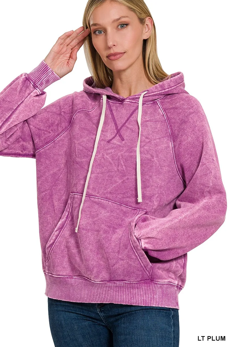 Acid Wash Fleece Hoodie with Kangaroo Pocket