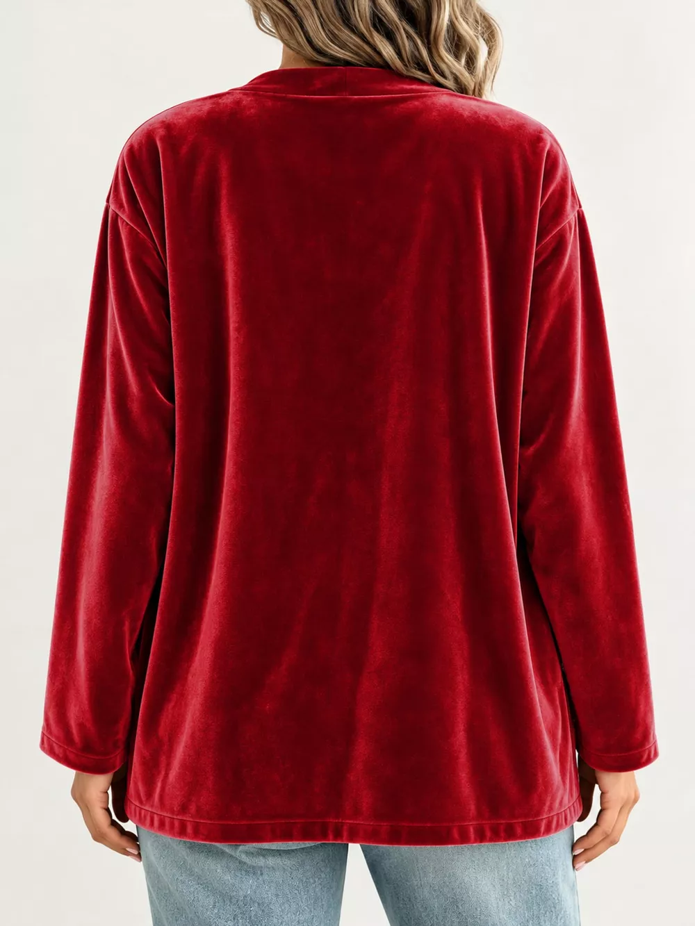 Full Size Velvet Open-Front Cardigan Plus Size, image 6