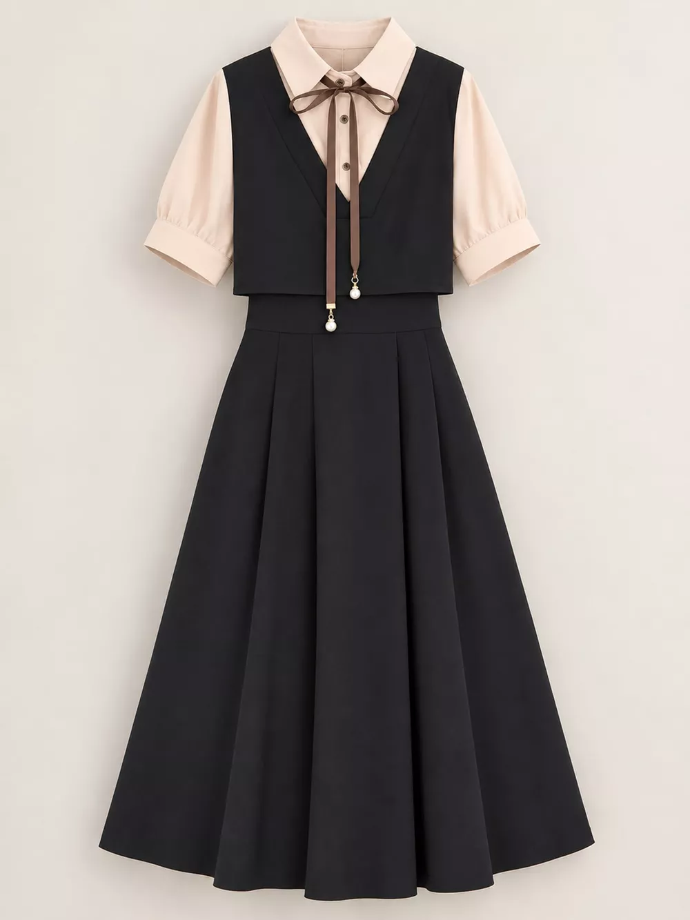 Contrast Short Sleeve Pleated Midi Dress, image 7