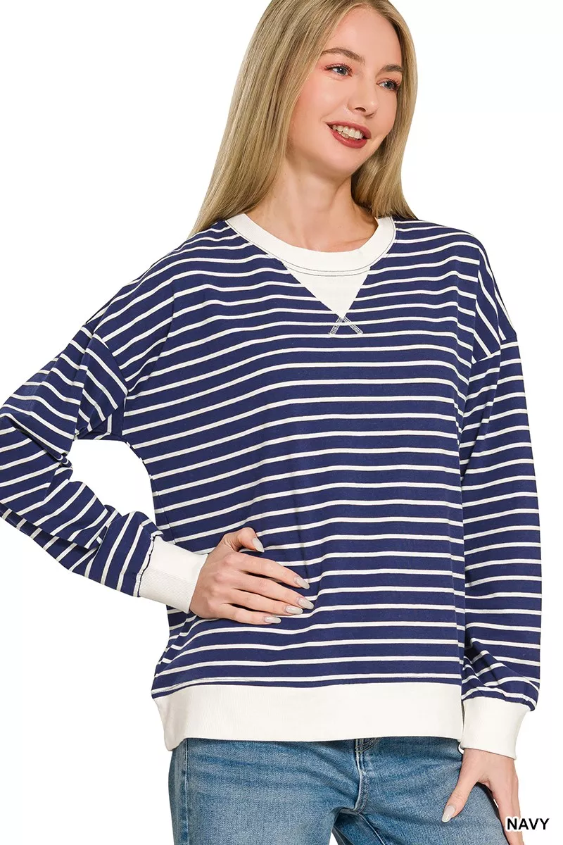 Contrast Striped Round Neck Sweatshirt