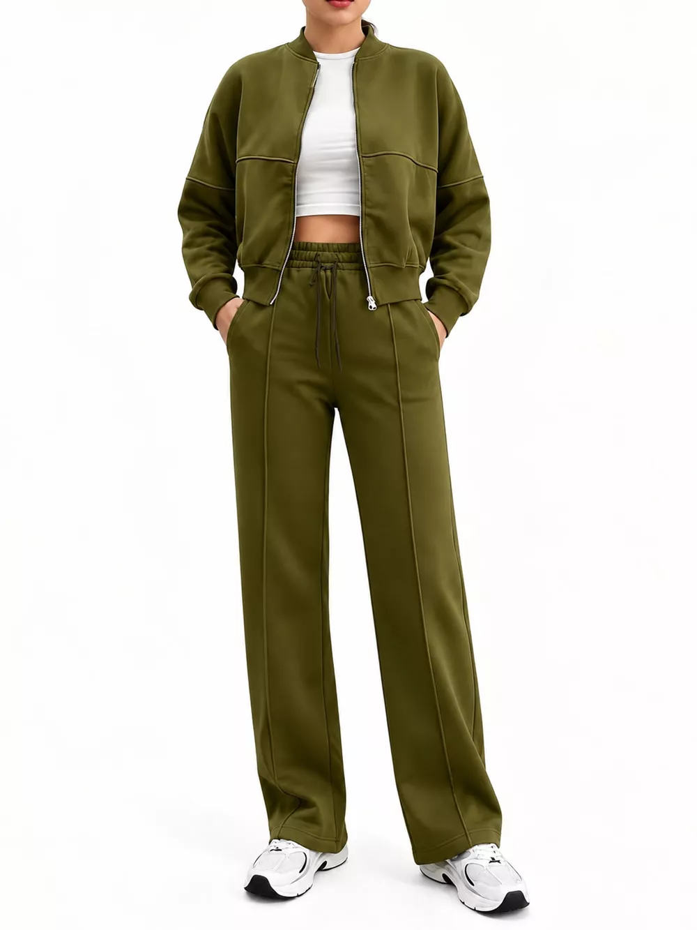 Casual Zip-Up Jacket and Wide-Leg Sweatpants Set, image 70