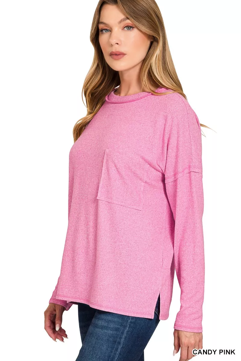 Soft Melange Hacci Round-Neck Long Sleeve T-Shirt, image 3