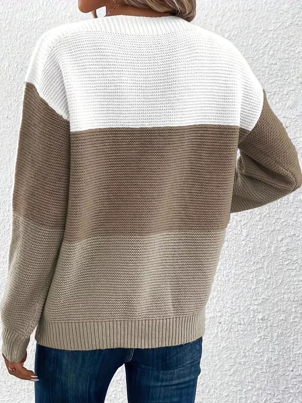 Full Size Color-Block Boat Neck Sweater Plus Size, image 16