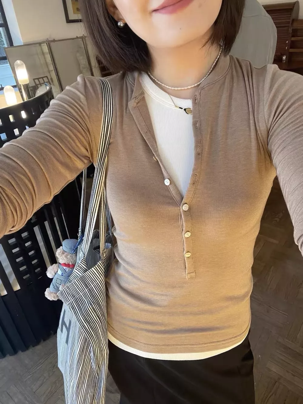 Slim-Fit Button-Down Long Sleeve Knit Top, image 9