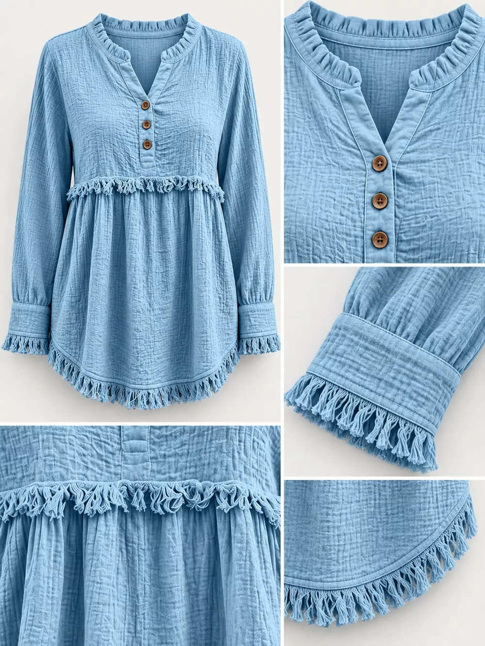 Full Size Frayed Hem Button Detail Blouse Plus Size, image 30