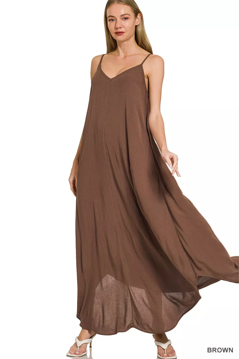 Woven Crinkle Cami Maxi Dress with Side Pockets