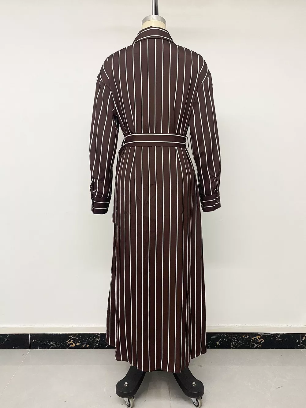 Striped Long Sleeve Belted Shirt Dress, image 8