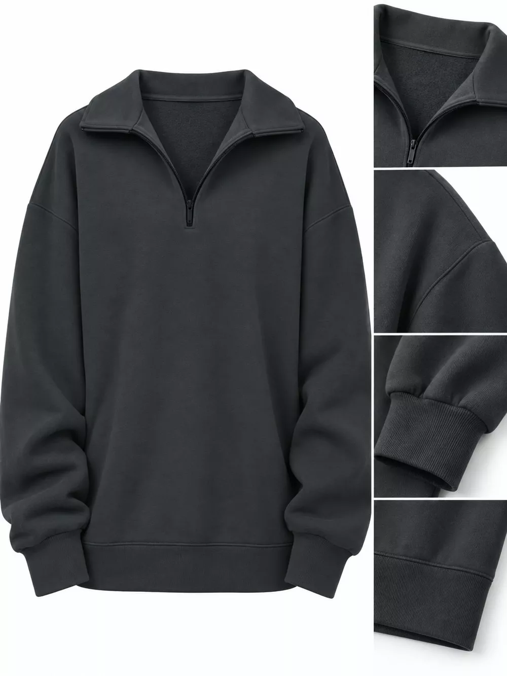 Full Size Quarter-Zip Dropped Shoulder Sweatshirt Plus Size, image 9