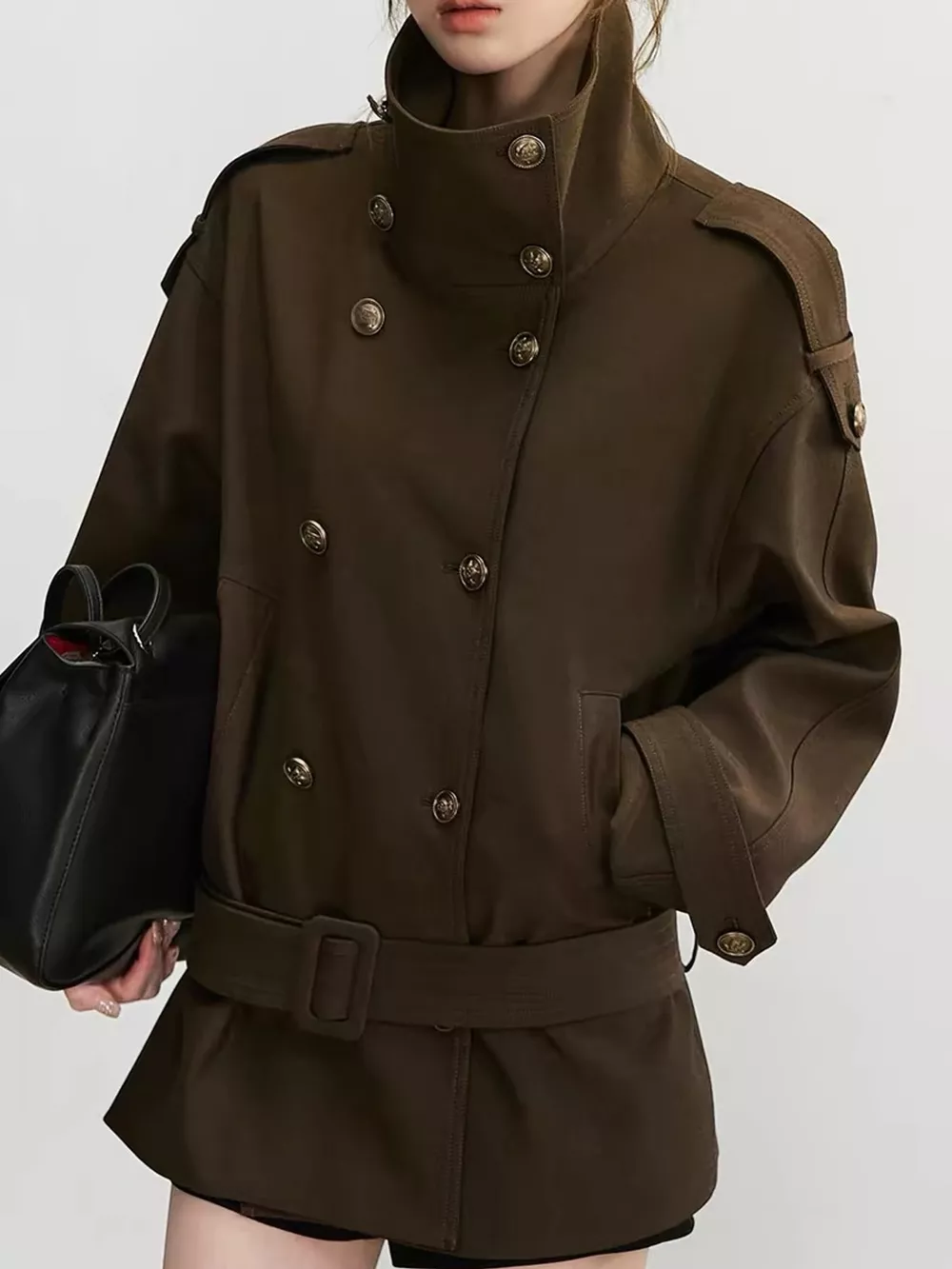 Double-Breasted Turtleneck Trench Outerwear, image 9