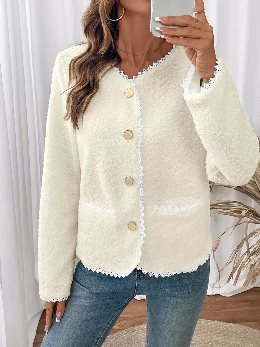 Lace Detail Button Up Long Sleeve Outerwear, image 13