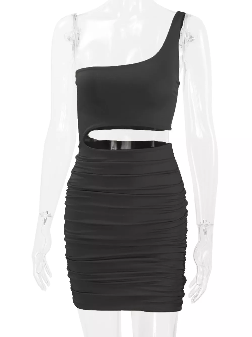 One-Shoulder Cutout Ruched Bodycon Mini Dress, image 58