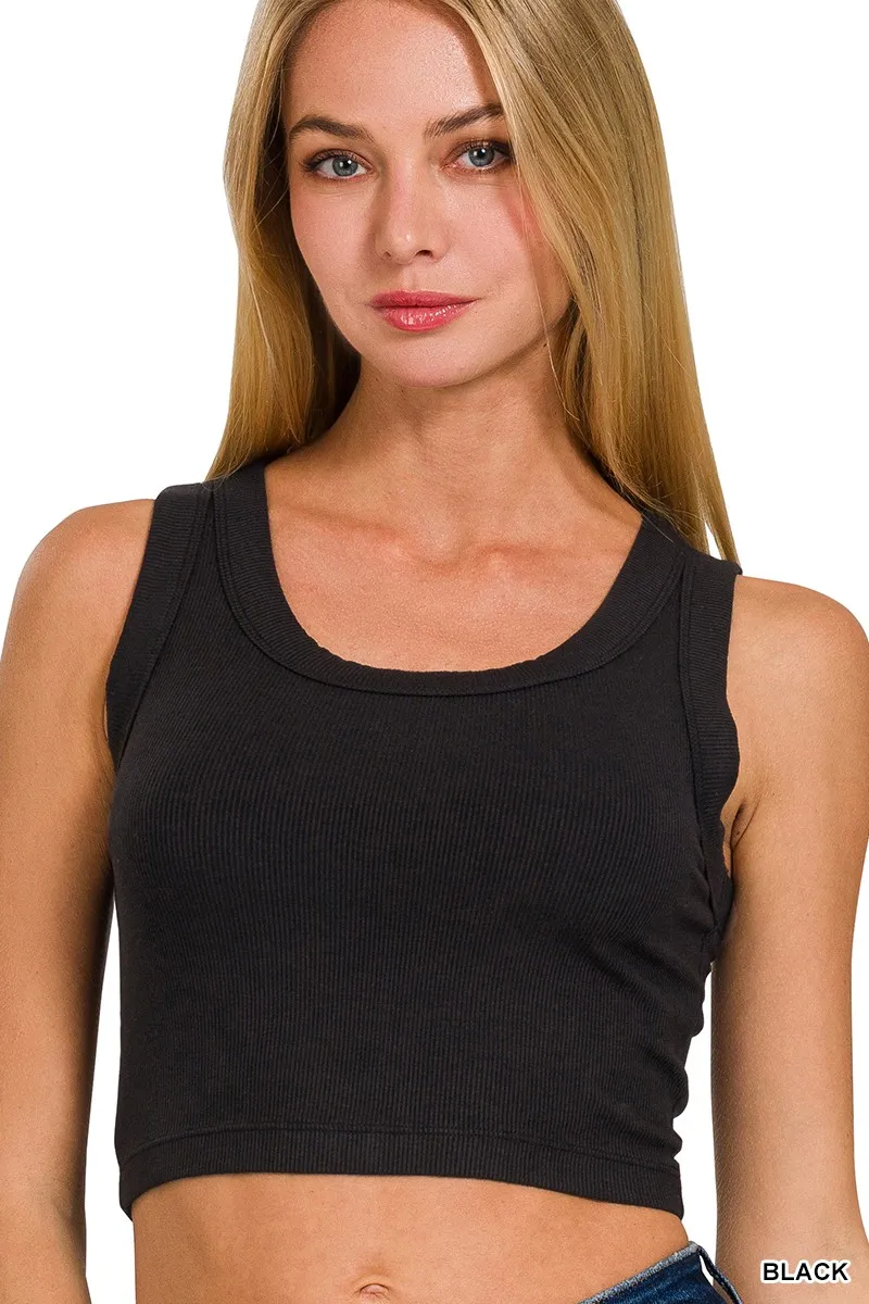 Ribbed Scoop Neck Cropped Tank Top