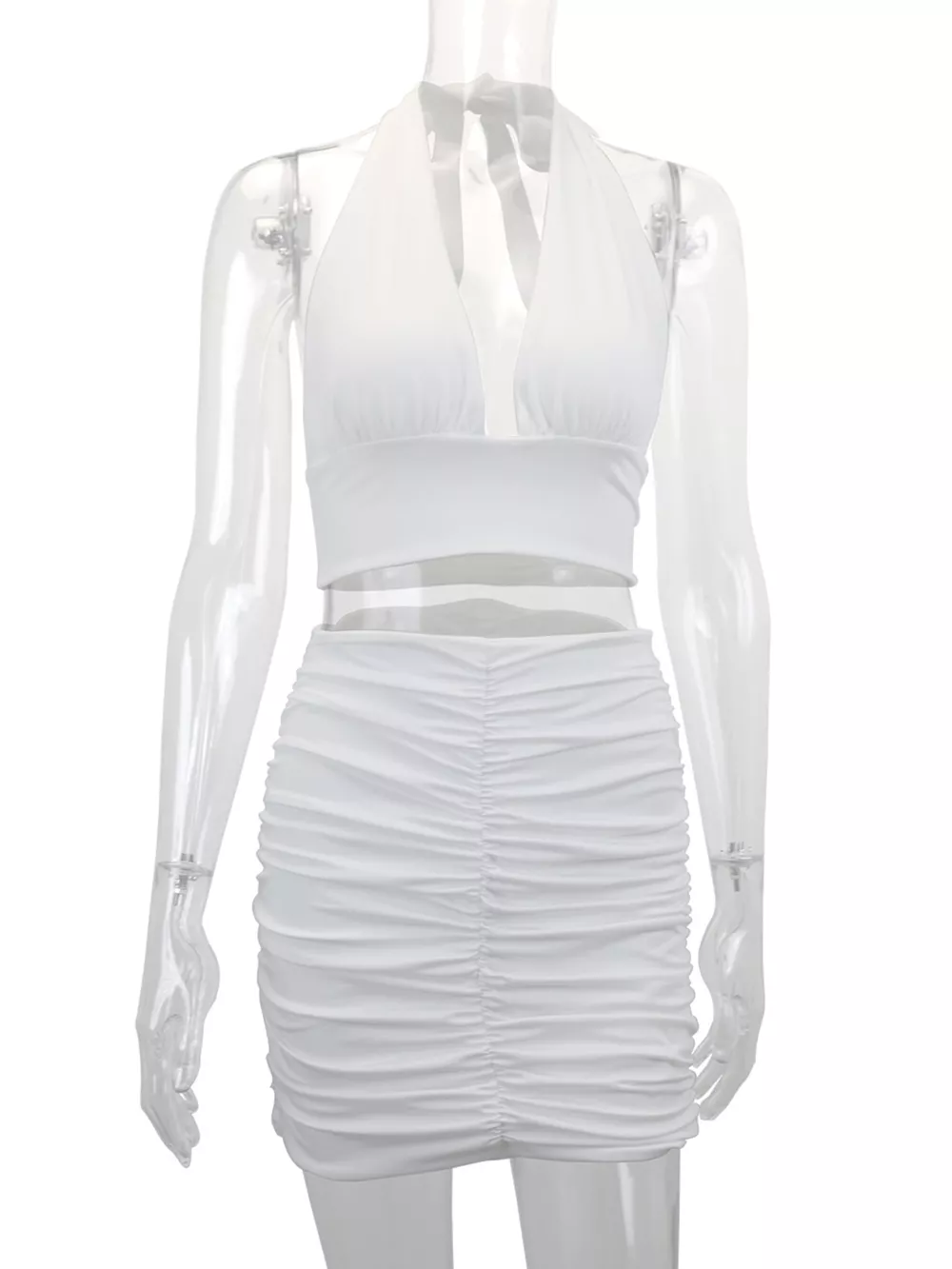 Halter Crop Top and Ruched Bodycon Mini Skirt Set, image 30