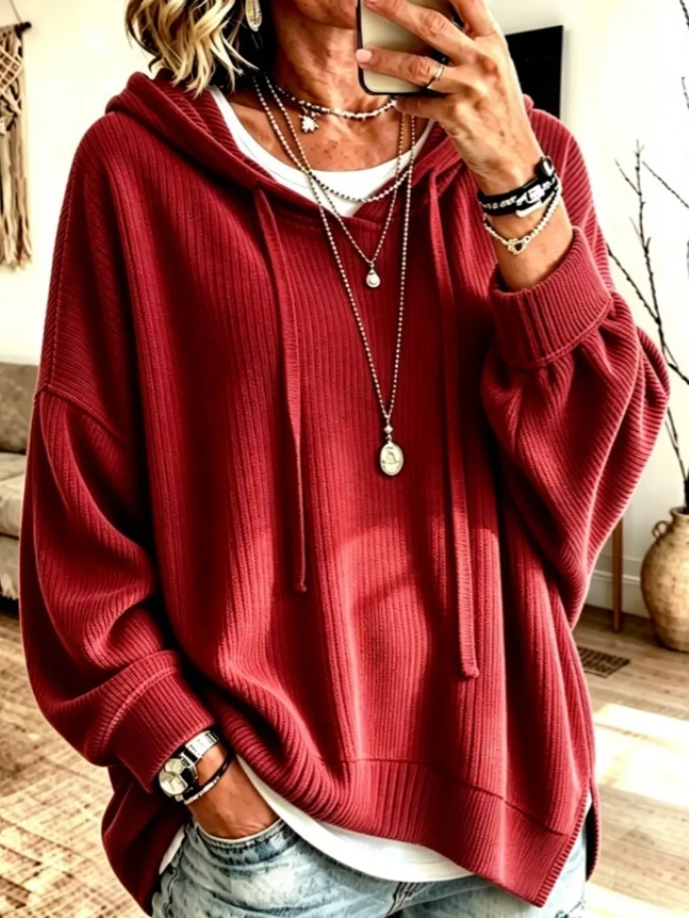 Drawstring Dropped Shoulder Hoodie, image 14